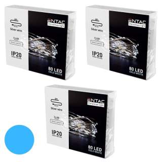 3x 4m 80 LED božično - novoletne micro LED lučke na baterije 3xAA hladno bele